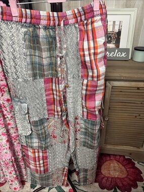 Young Threads Plaid Elastic Waist pants— Pink, Orange, White